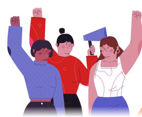 Ilustración de mujeres con los puños en alto