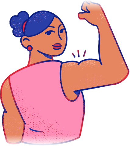 Ilustración de una mujer levantando el puño con fuerza